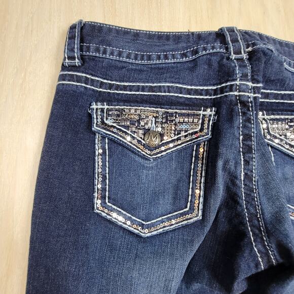 Maurices Premium Embellished Rhinestone Dark Wash Low Rise Denim Jeans 9/10 - Picture 8 of 12